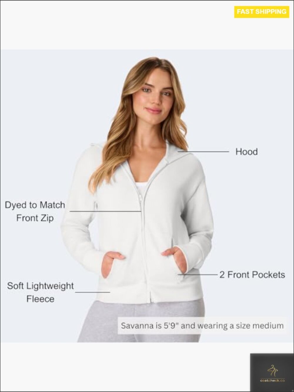 Midweight Full-Zip Hoodie Cozy Fleece Cotton Polyester Zip-Up Sweatshirt - Picture 3 of 7